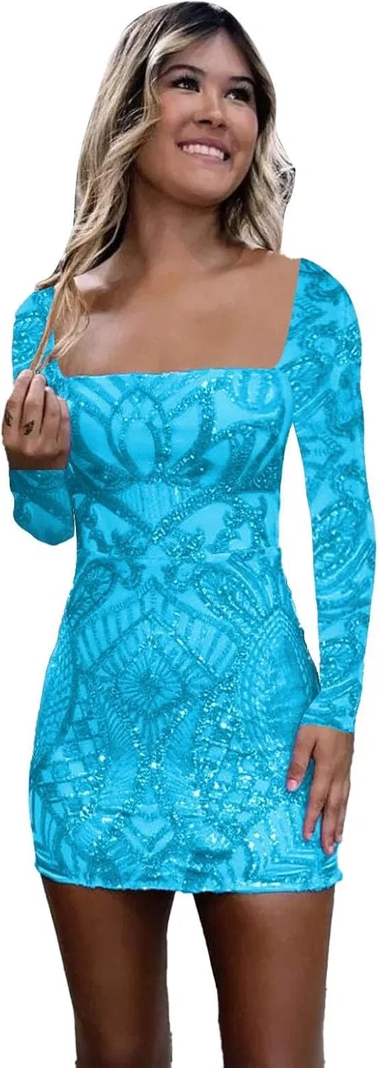 Женское длинное платье с пайетками YHW38, Turquoise