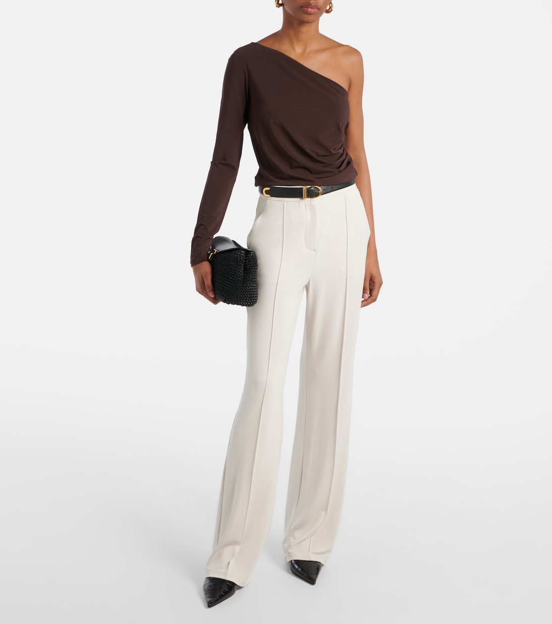 Прямые брюки из джерси с высокой талией Dinda Max Mara, Corda Chiaro — фото 2