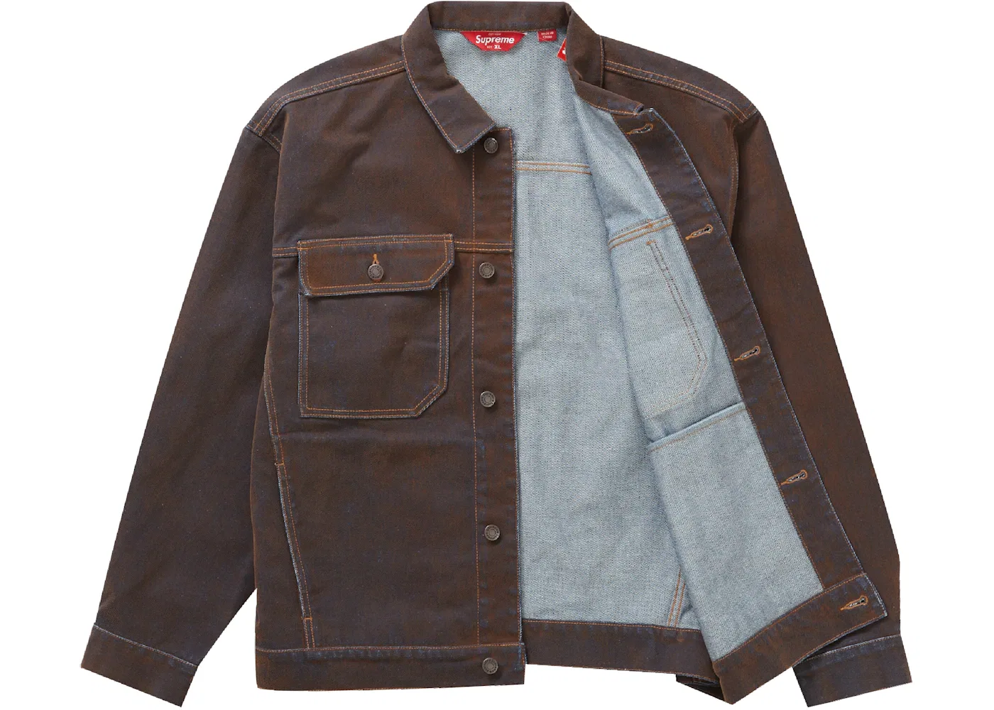 Мужская куртка-джинсовка с вельветовым воротником Supreme Flocked Denim Trucker Jacket, Gold — фото 2