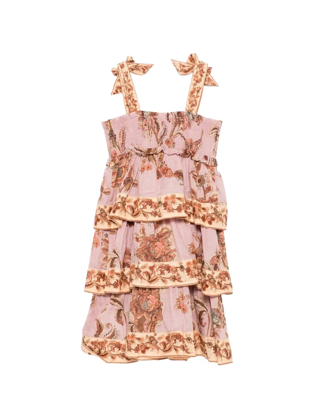 Многоярусное платье с цветочным принтом Zimmermann Kids, розовый — фото 2