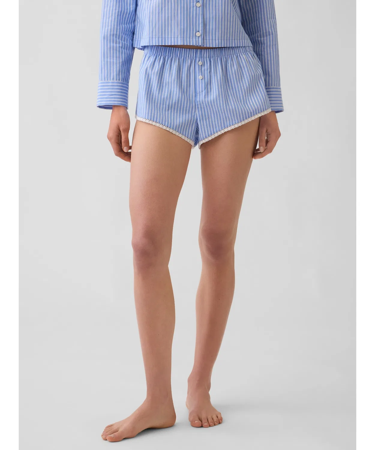 Женские шорты-пижама из хлопка поплин с принтом в полоску, модель Pajama GAP, Pink — фото 2