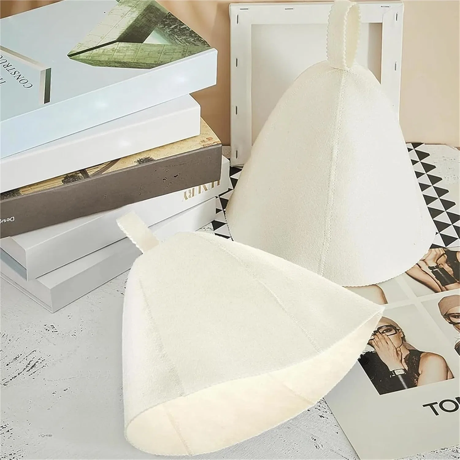 Шапочка для сауны из войлока, ZONSHJDKR, 2 шт., 70x20 см, White — фото 3