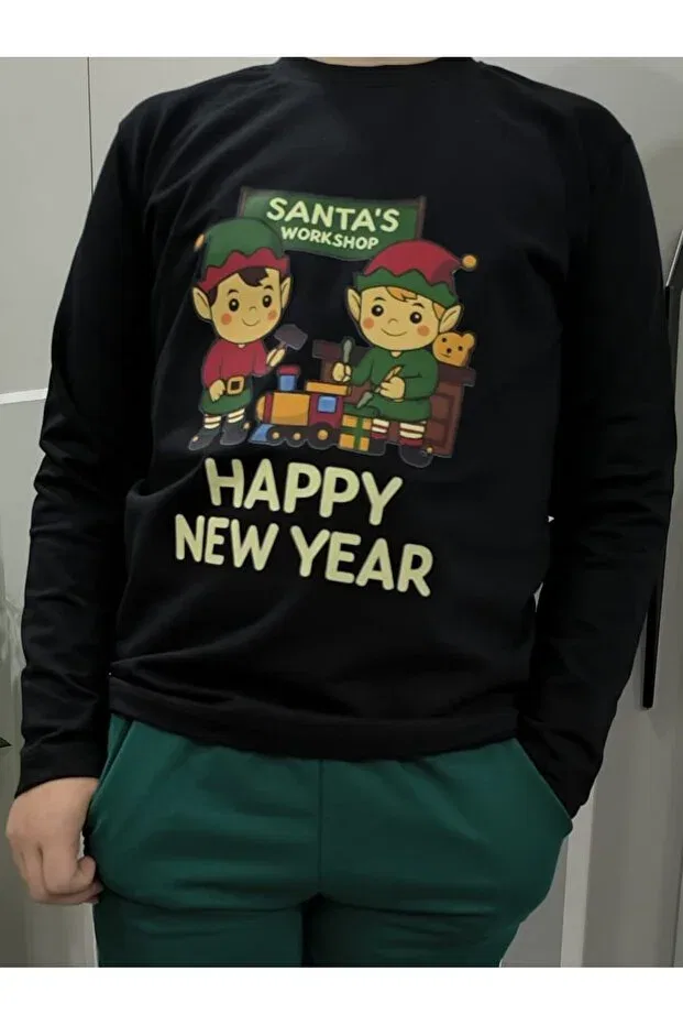 Детские свитшот для девочек с принтом Happy New Year Pidal Giyim, Black — фото 2