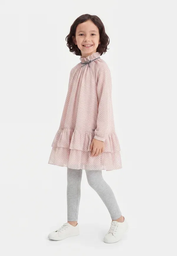 Платье коктейльное с горошком Georgette Monnalisa, rosa antico/grigio, розовый/серый