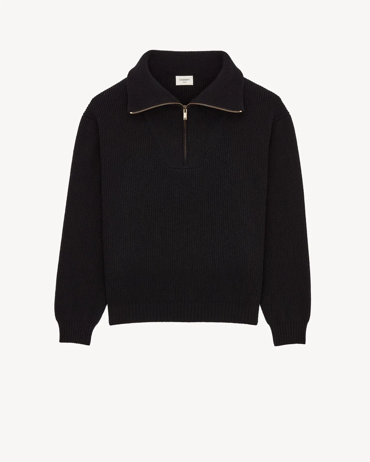 Свитер на молнии из шерсти в рубчик SAINT LAURENT, черный