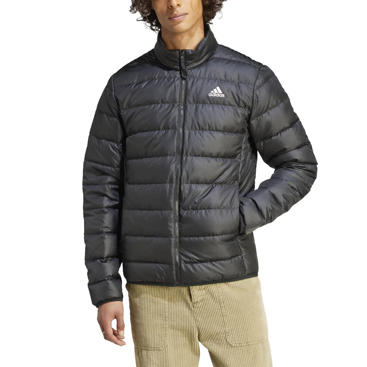 Мужская пуховая куртка с воротником-стойкой Essentials Light Down Jacket Adidas, Schwarz Weiss Schwarz — фото 3