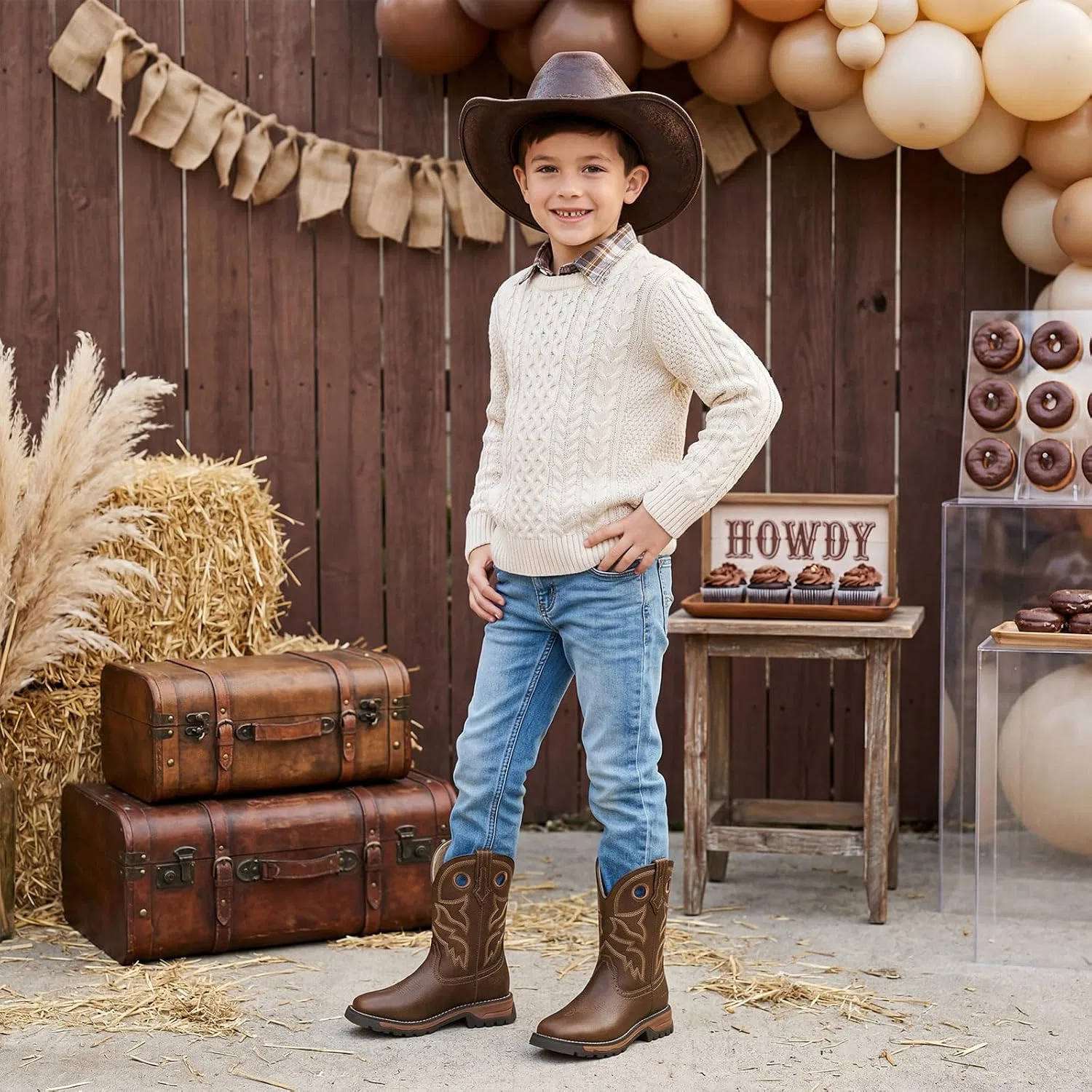 Детские ботинки-казаки с квадратным носком Cowboy Boots GINNI, Brown — фото 2