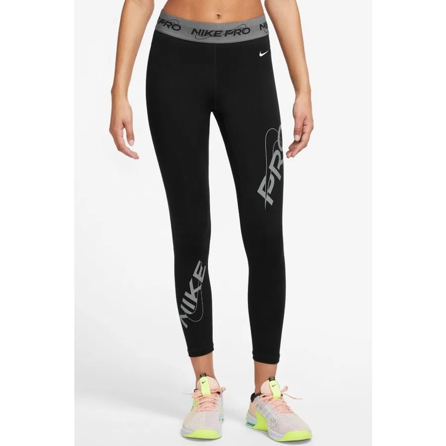 Женские спортивные леггинсы с принтом Nike Pro Dri-FIT Mid Rise 7/8, Черный