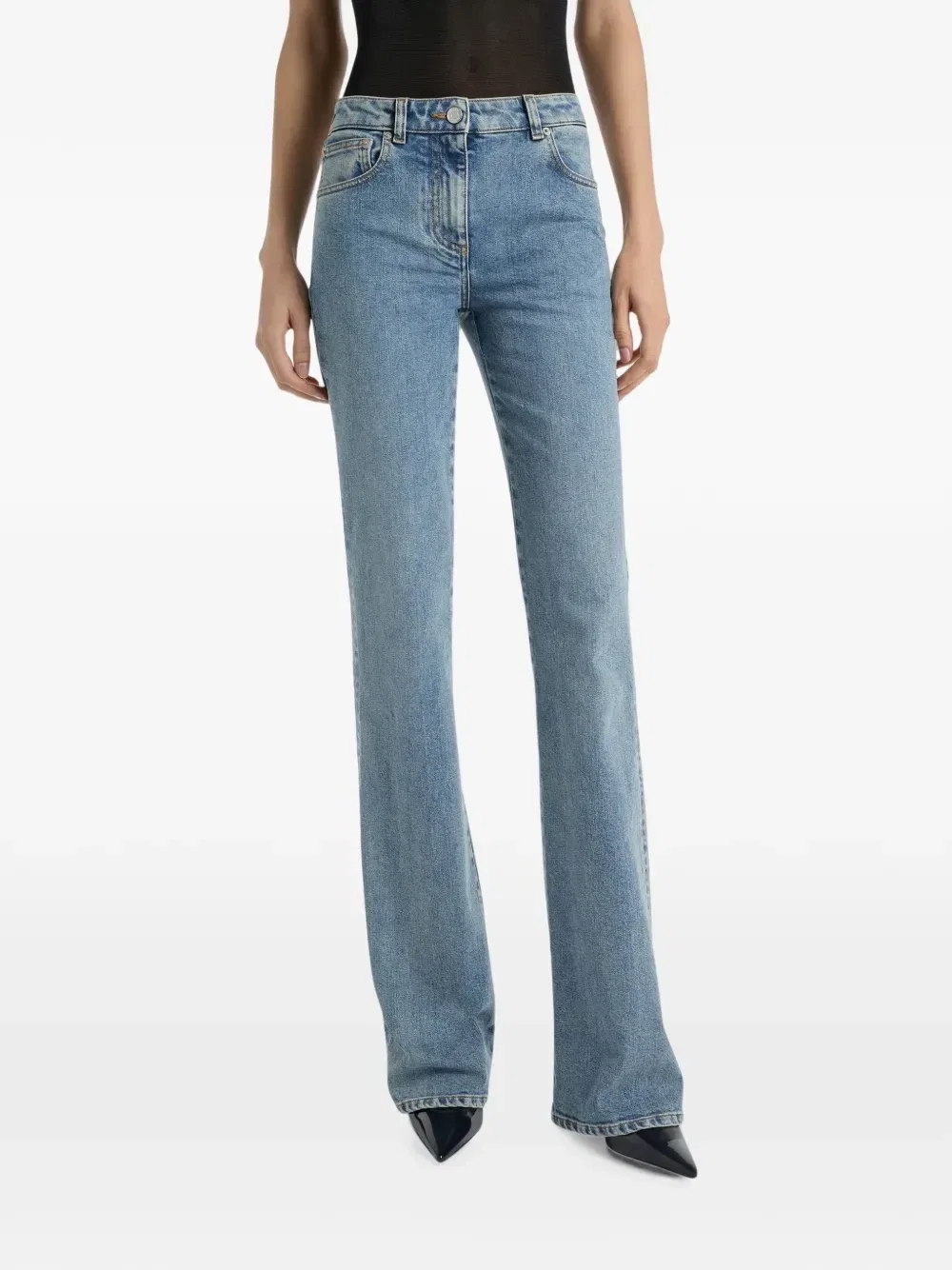 Джинсы Bootcut из выцветшего денима Balmain, синий