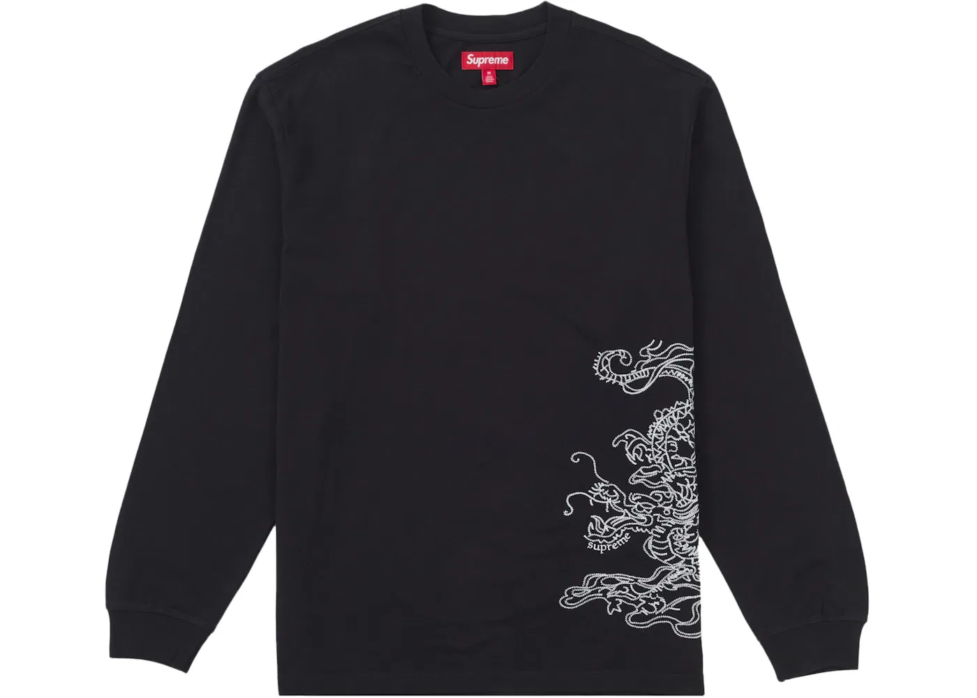 Мужская футболка с длинным рукавом с вышивкой Supreme Dragon Embroidered L/S Top, Black