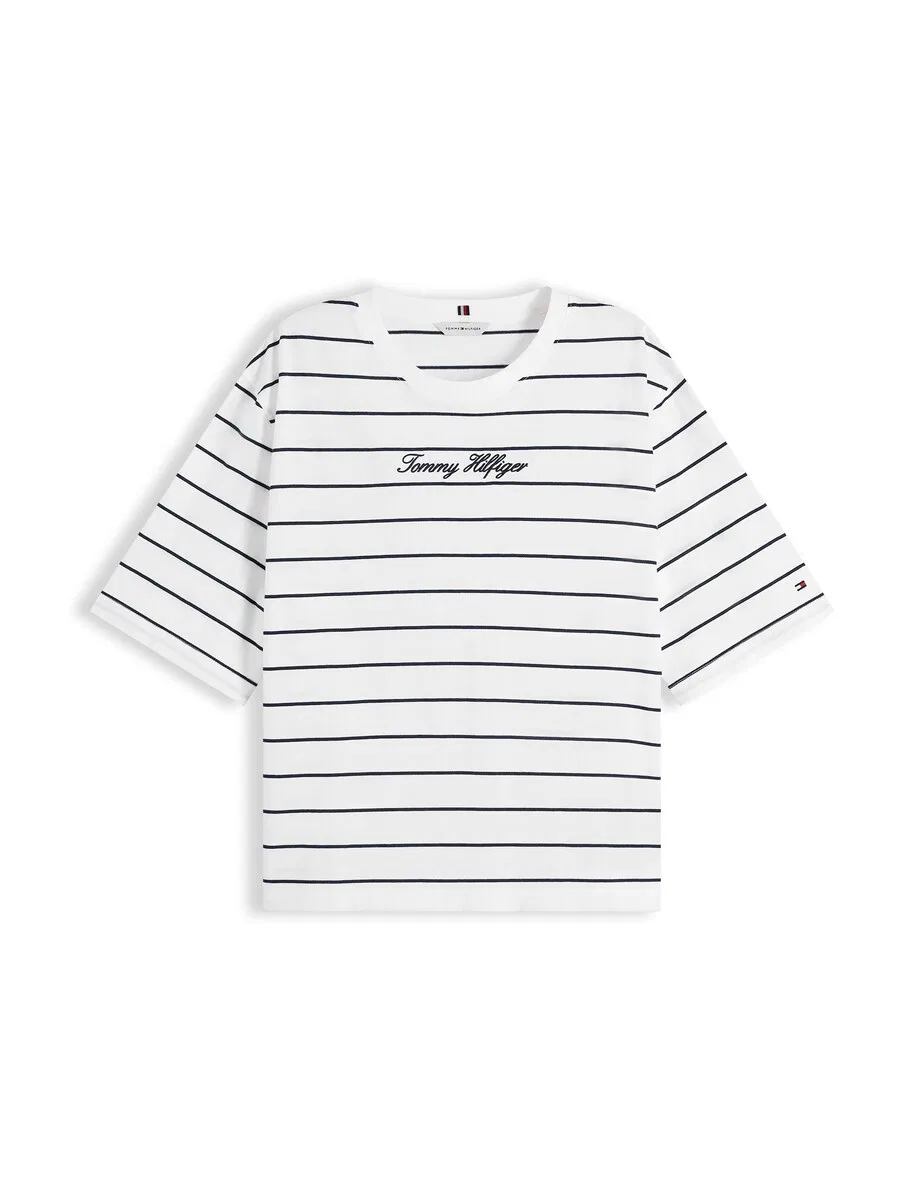 Футболка TOMMY HILFIGER 'Logo Embroidery Relaxed' цвета экрю