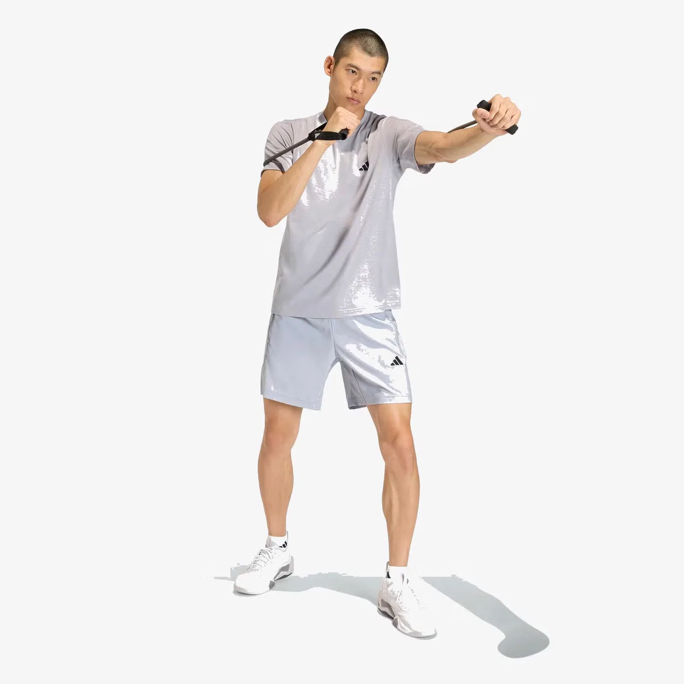 Шорты спортивные с логотипом Workout Essentials Base Adidas, серебристый — фото 4