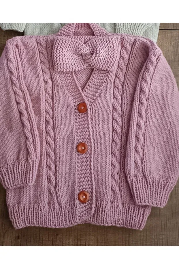Детский кардиган ручной вязки El Örgüsü Cici Bebe, Powder Color