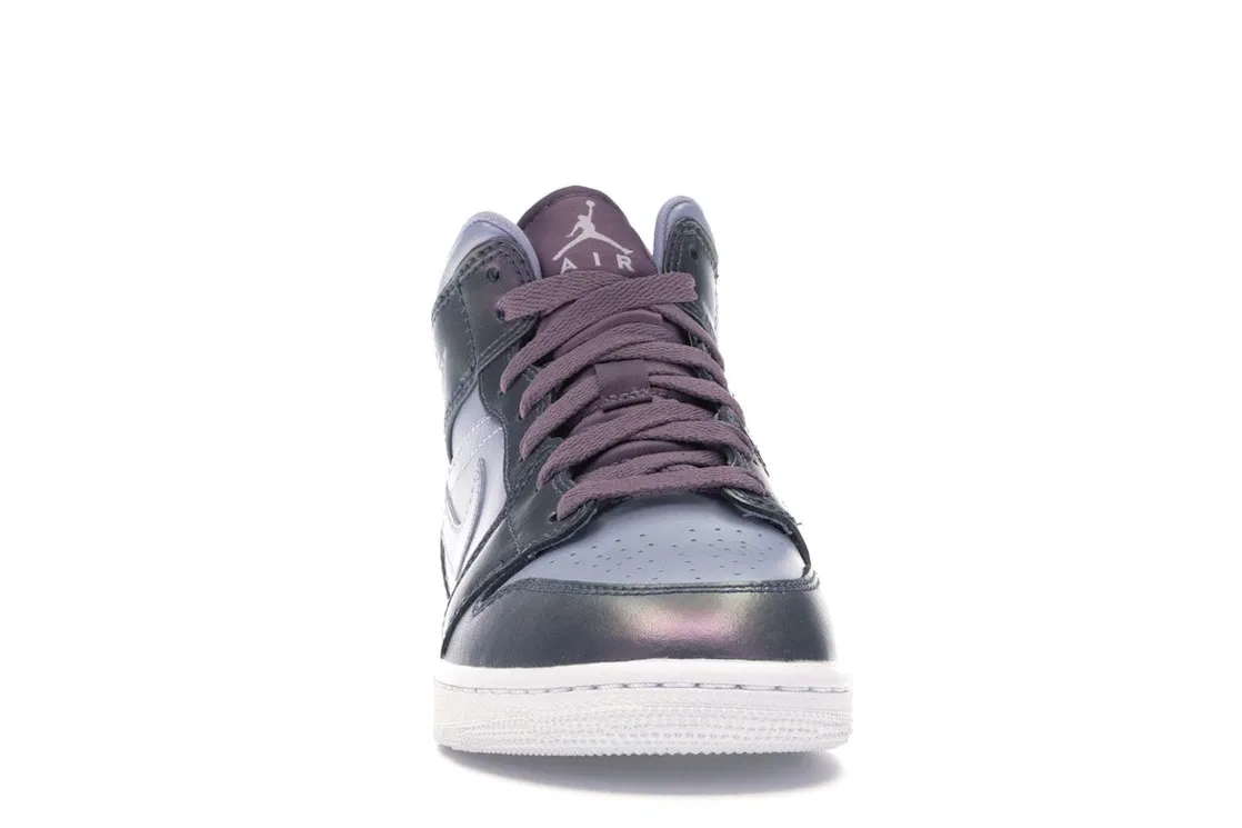 Детские кроссовки с кожаным верхом Jordan 1 Mid, Monsoon Blue/Purple Rise-Violet Dust-White-Melon Tint — фото 2