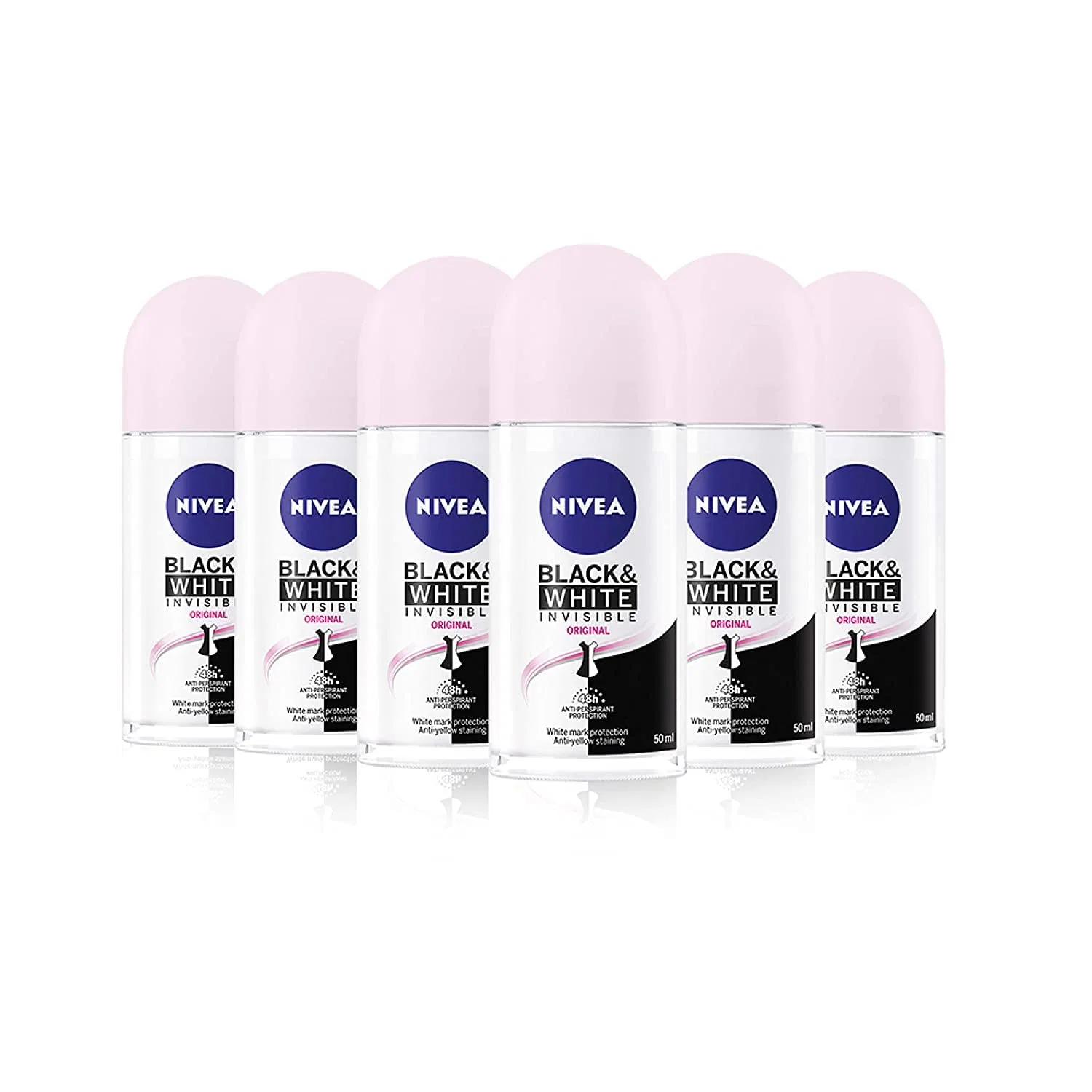 Антиперспирант-дезодорант роликовый NIVEA Black & White Invisible Original, набор 6x50 мл