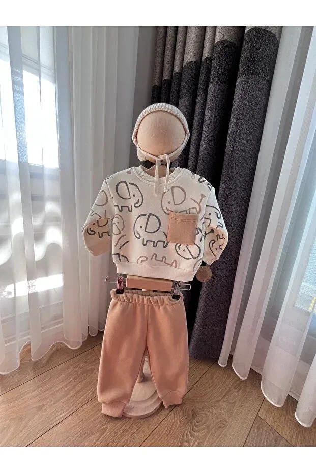 Детский спортивный костюм с принтом Elephant patterned tracksuit set Ciciben Baby Kids, Beige — фото 2