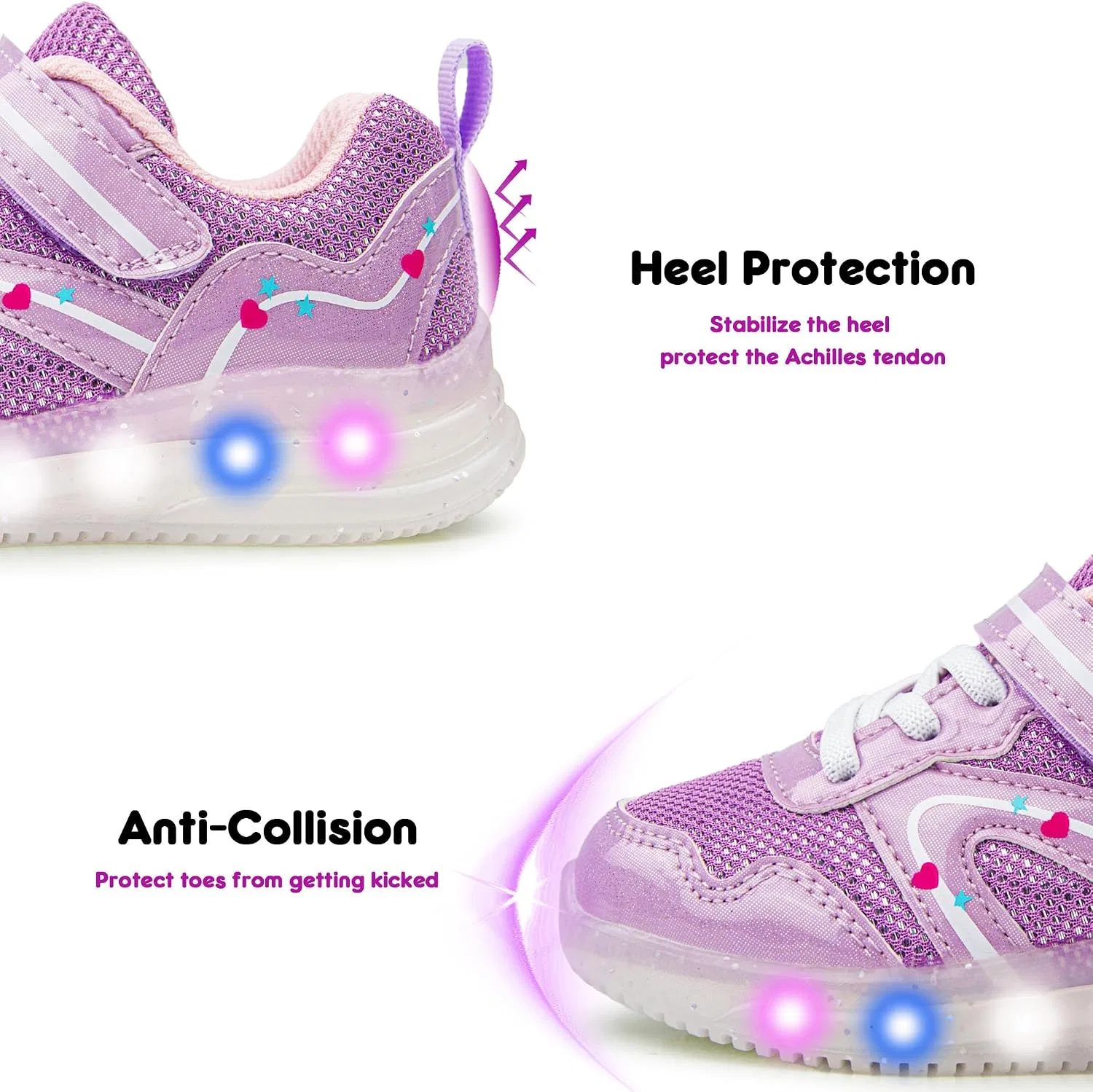 Детские кроссовки для девочек со светящейся подошвой YESKIS, White Purple Light Up Sneakers — фото 4