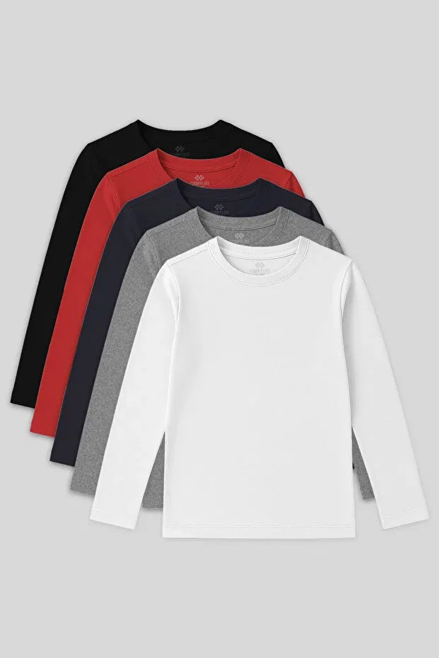 Детская футболка с длинным рукавом комплект 5 шт Tommy Life, Black-White-Navy-Fiesta-Gb Blend