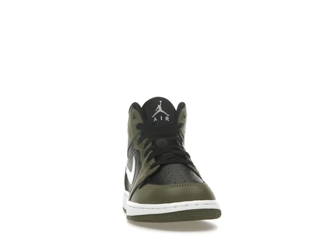 Детские кроссовки Lifestyle с принтом Jordan 1 Mid Jordan, Black/White/Medium Olive — фото 2