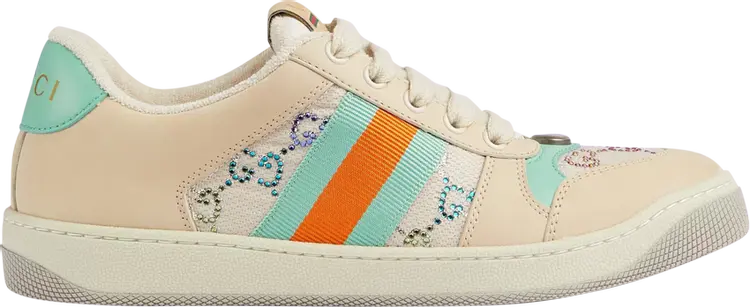 Кроссовки Gucci Wmns Screener GG Crystals - Beige Green Orange, тан — фото 2