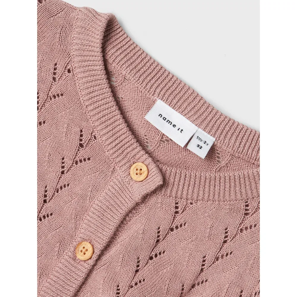 Детский кардиган для девочек с ажурным узором Banni Mini Name it, Pink — фото 4