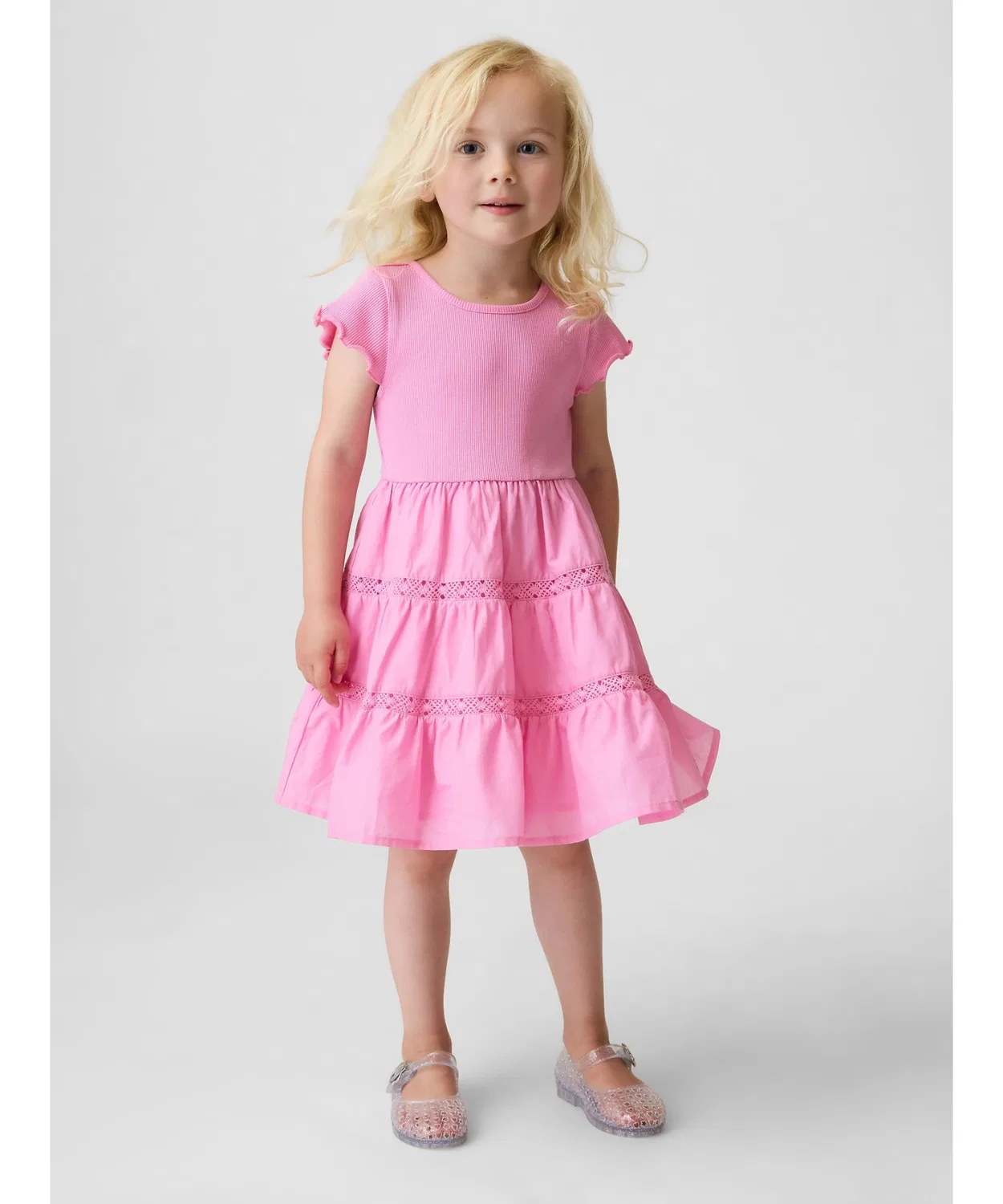 Детское платье для девочек с кружевной отделкой Tied Ruffle GAP, Pink