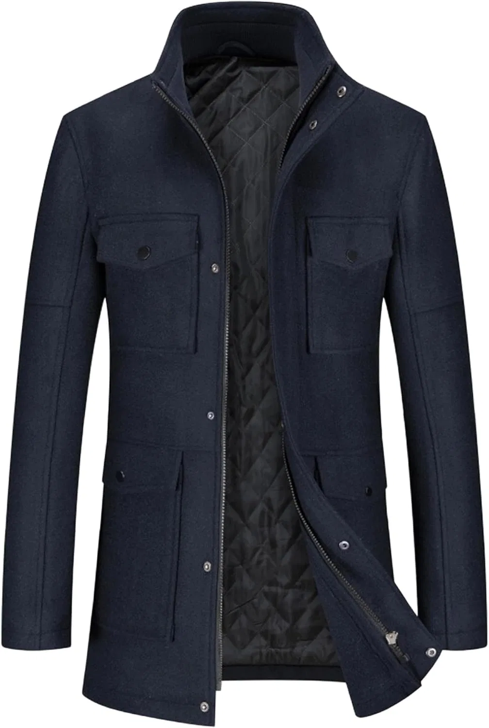 Мужское пальто-тренч с лацканами, slim fit, Peacoat, тёмно-синий