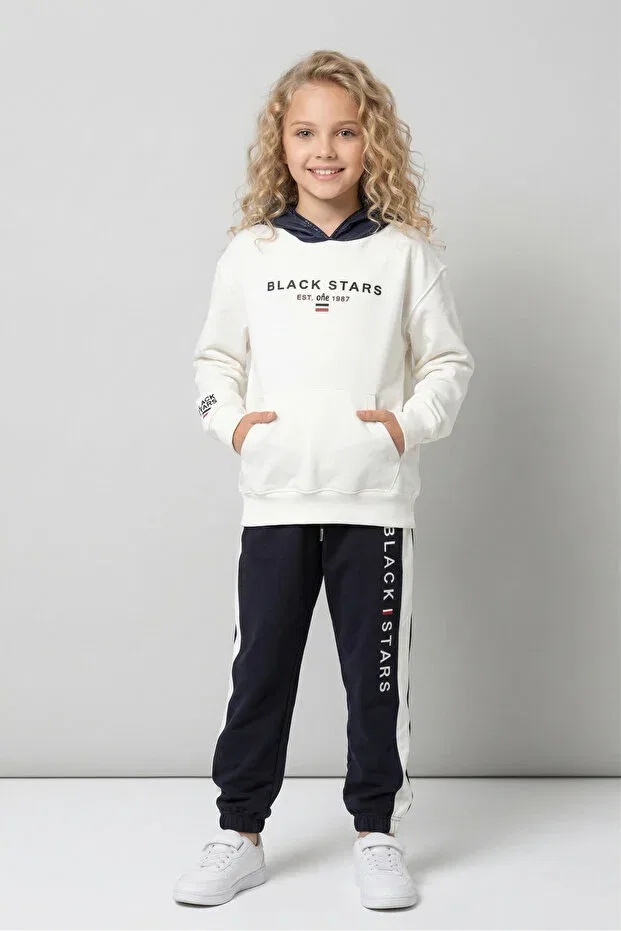 Детский спортивный костюм для девочек с капюшоном Black One, Ecru — фото 3