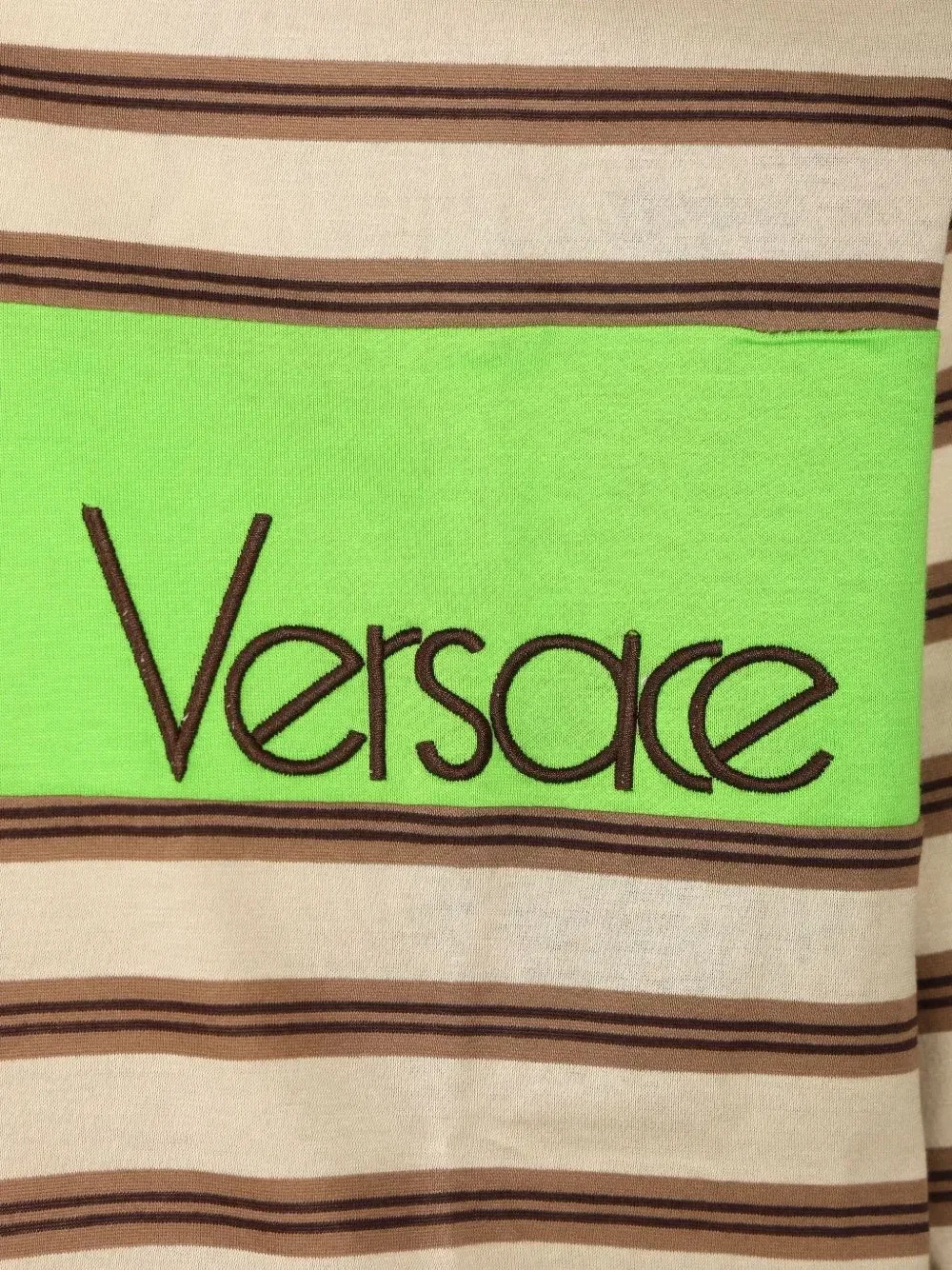 Полосатая рубашка-поло с вышитым логотипом Versace, коричневый — фото 3