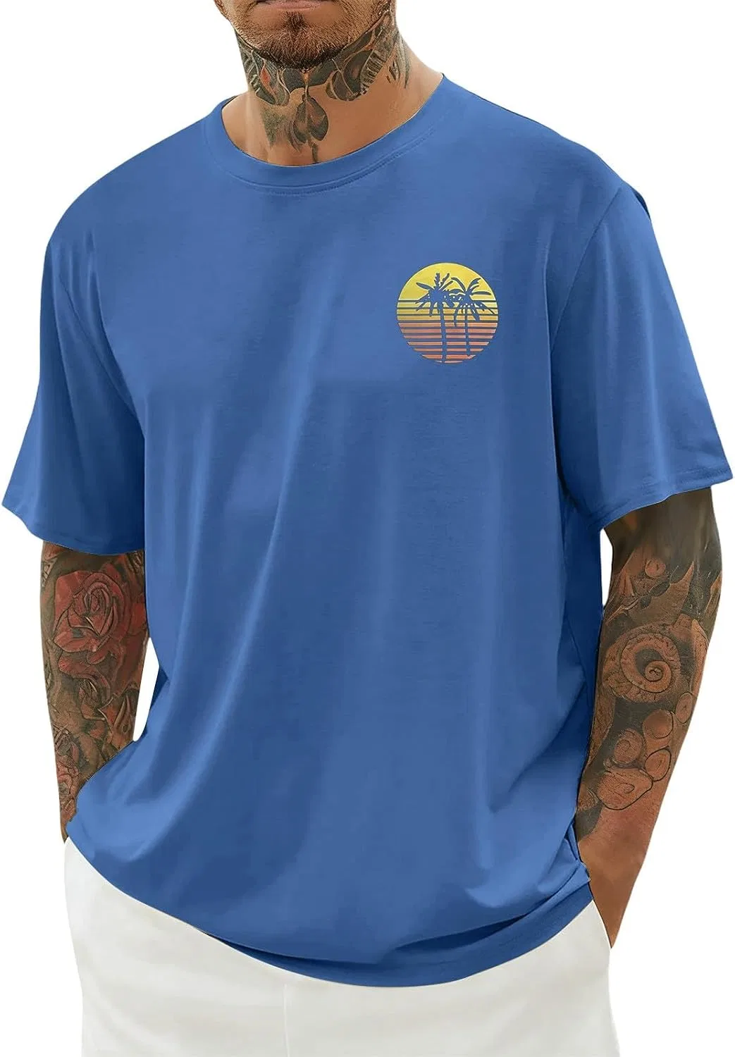 Мужская футболка с пальмами Crew Neck, Blue