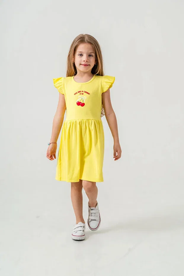 Детское платье для девочек с вышивкой Cherry Embroidered My Hanne, Yellow — фото 3