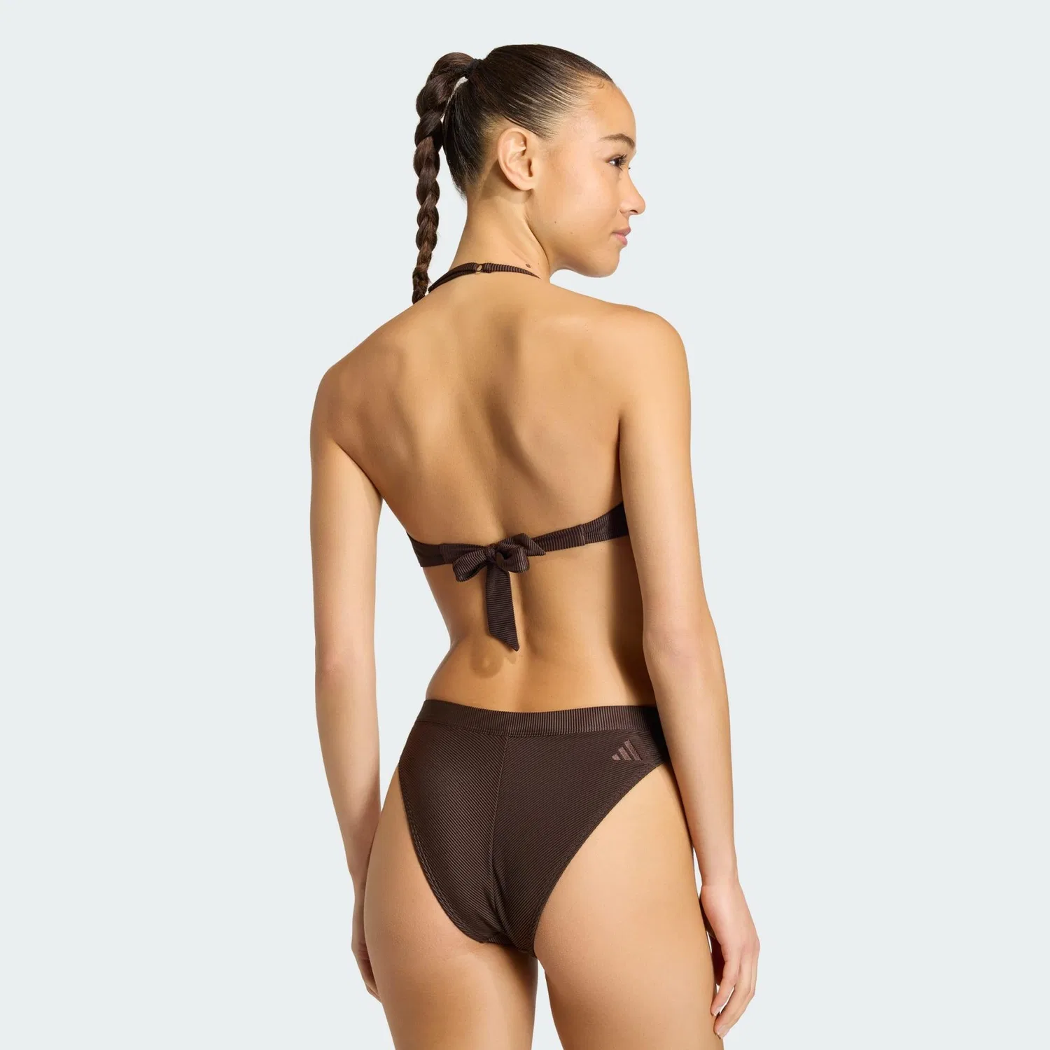 Женский топ бикини с рифленой текстурой Iconisea Ribbed Padded Bandeau Adidas, Dunkelbraun — фото 3