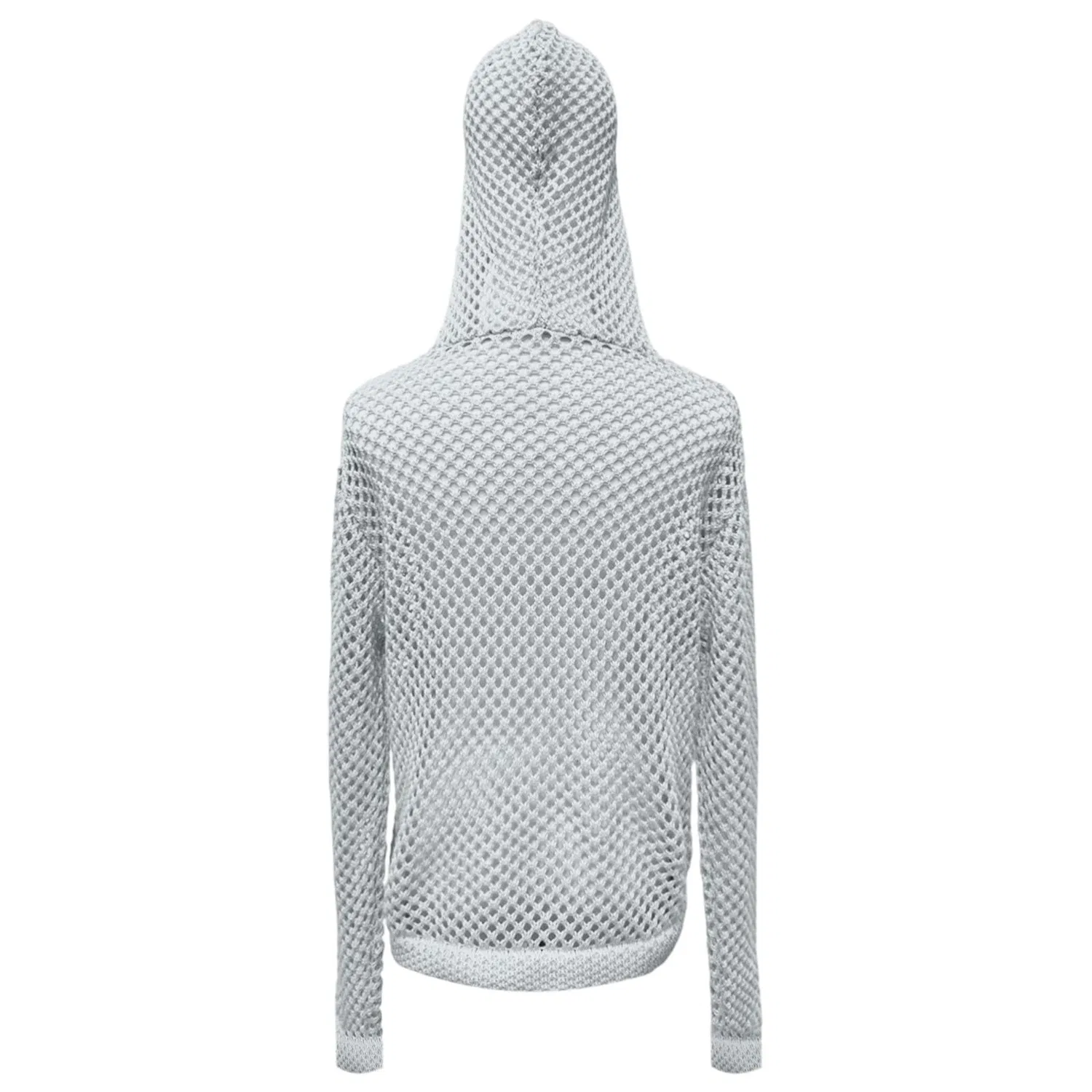 Женское пальто с капюшоном из трикотажа с ажурными деталями, Grey — фото 3
