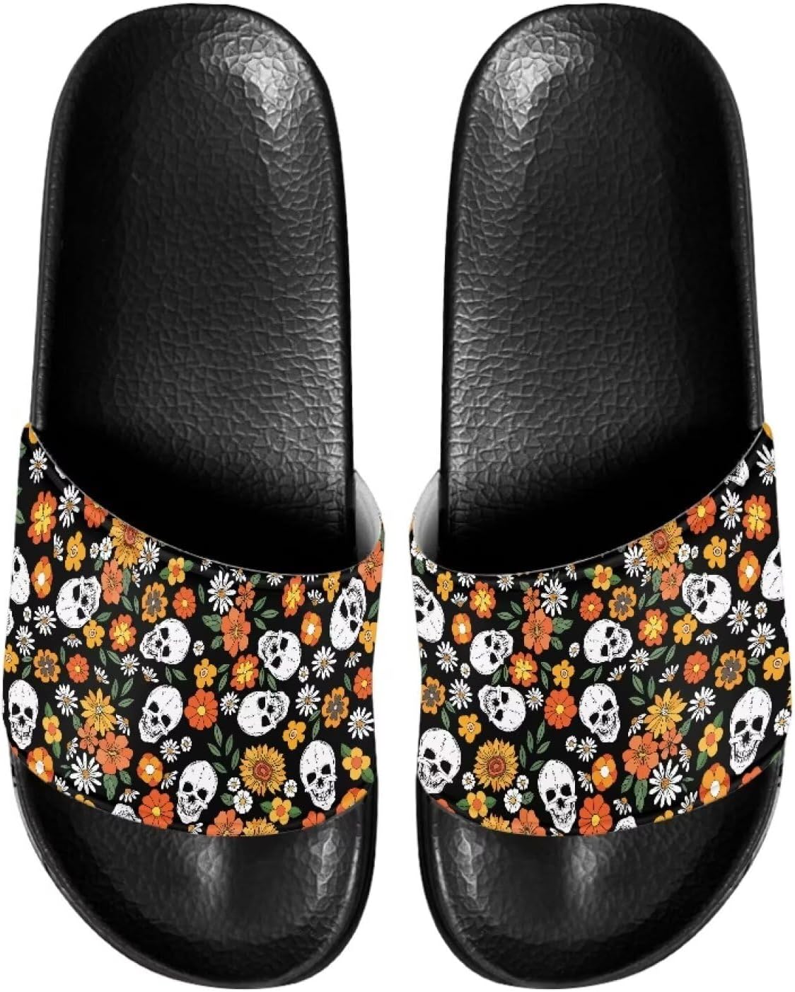 

Повседневные нескользящие шлепанцы для женщин и мужчин, с открытым носком, домашней подошвой, легкие плоские тапочки для ванной и пляжа Annejudy, Skeleton Daisy