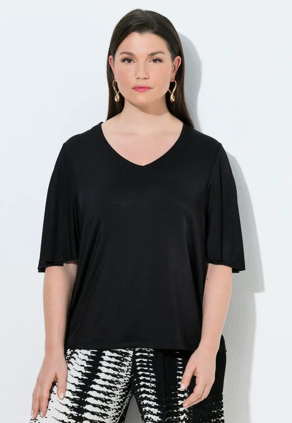 

Базовая футболка slink, vausschnitt, fledermaushalbarm Ulla Popken, Black, Черный, Базовая футболка slink, vausschnitt, fledermaushalbarm Ulla Popken, Black