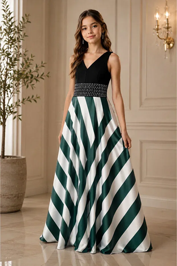 Детское платье для девочек в полоску Maxi Dress Moda Nur, Green