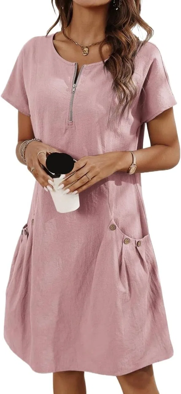 Женское летнее платье-туника с баской Batwing, Dusty Pink