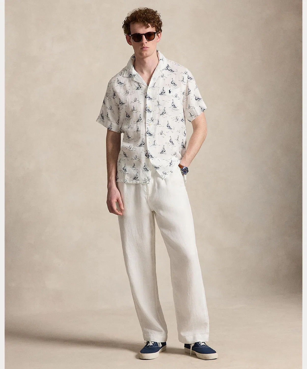 Мужская рубашка с принтом классического кроя из льна Nautical Print POLO RALPH LAUREN, Мульти — фото 3