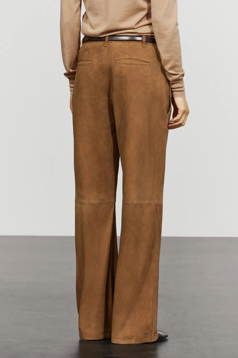 Брюки из замшевой кожи Massimo Dutti, washed — фото 4