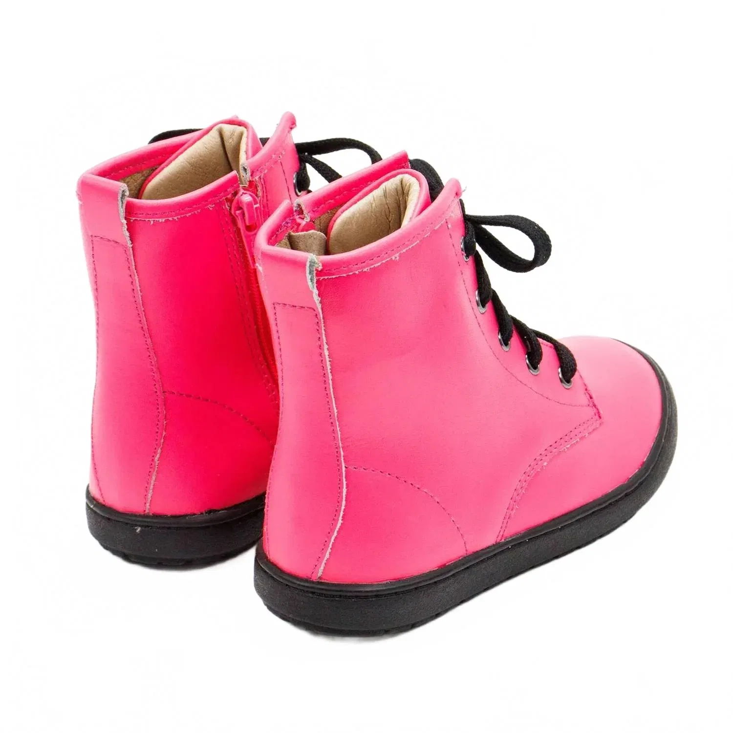 Детские высокие ботинки на шнуровке из мягкой кожи Old Soles, Neon Pink — фото 3