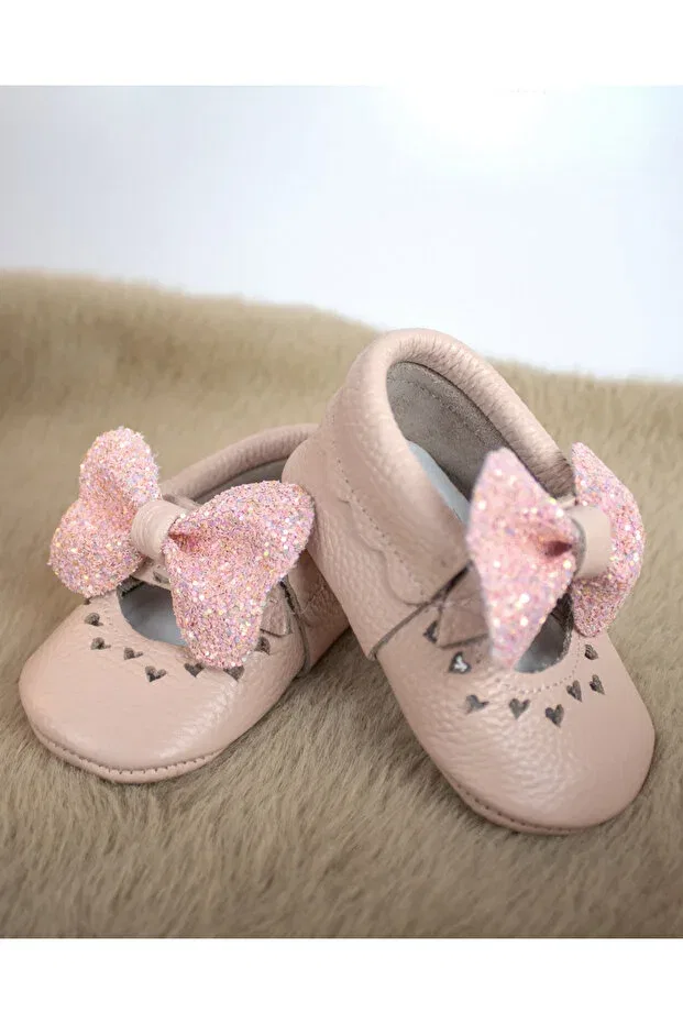 Детские пинетки для новорожденных кожаные First Step Baby Booties Zeyno Ve Memo, Pink — фото 2