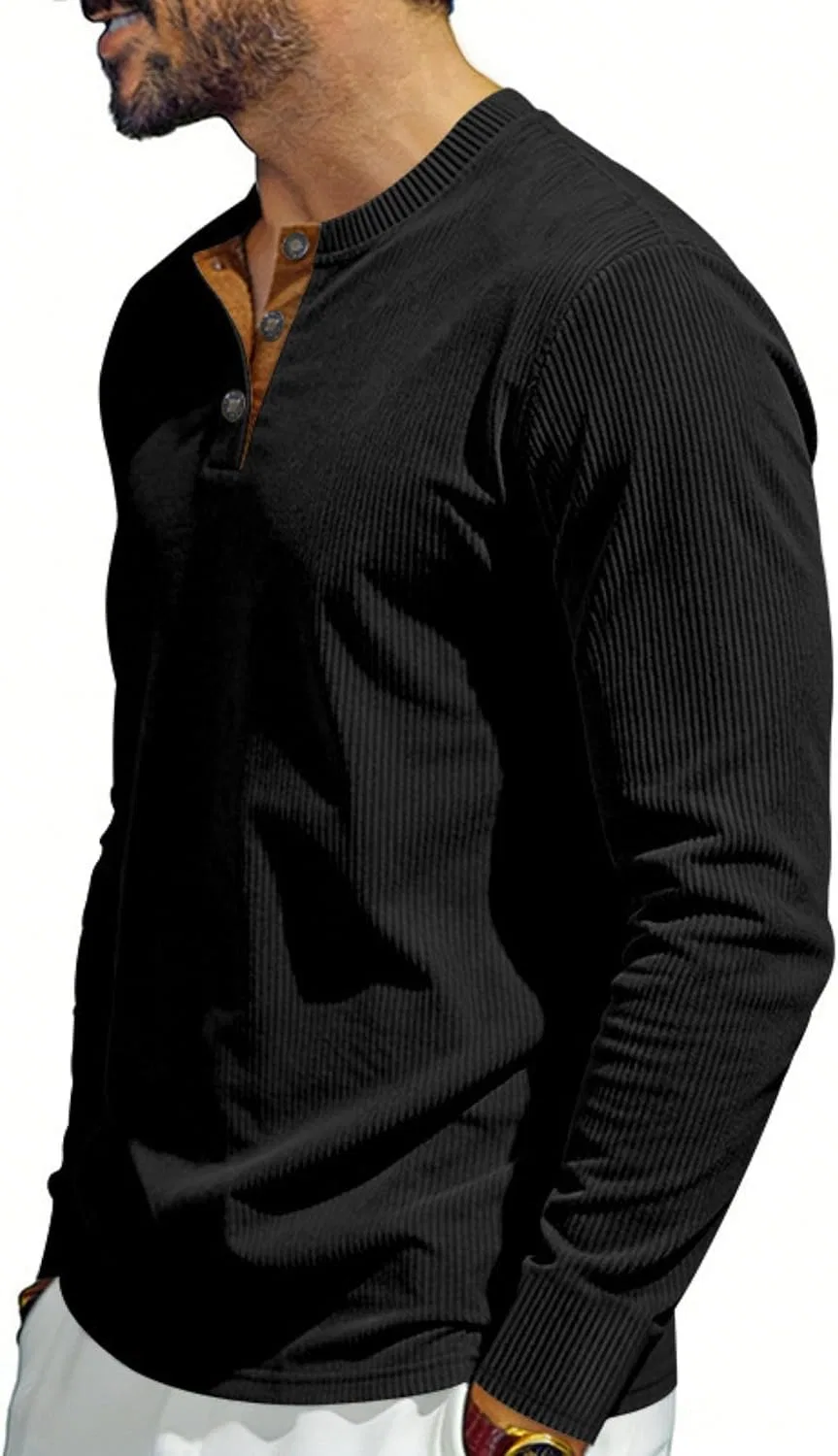 Мужская спортивная футболка с длинным рукавом Henley, Black — фото 4