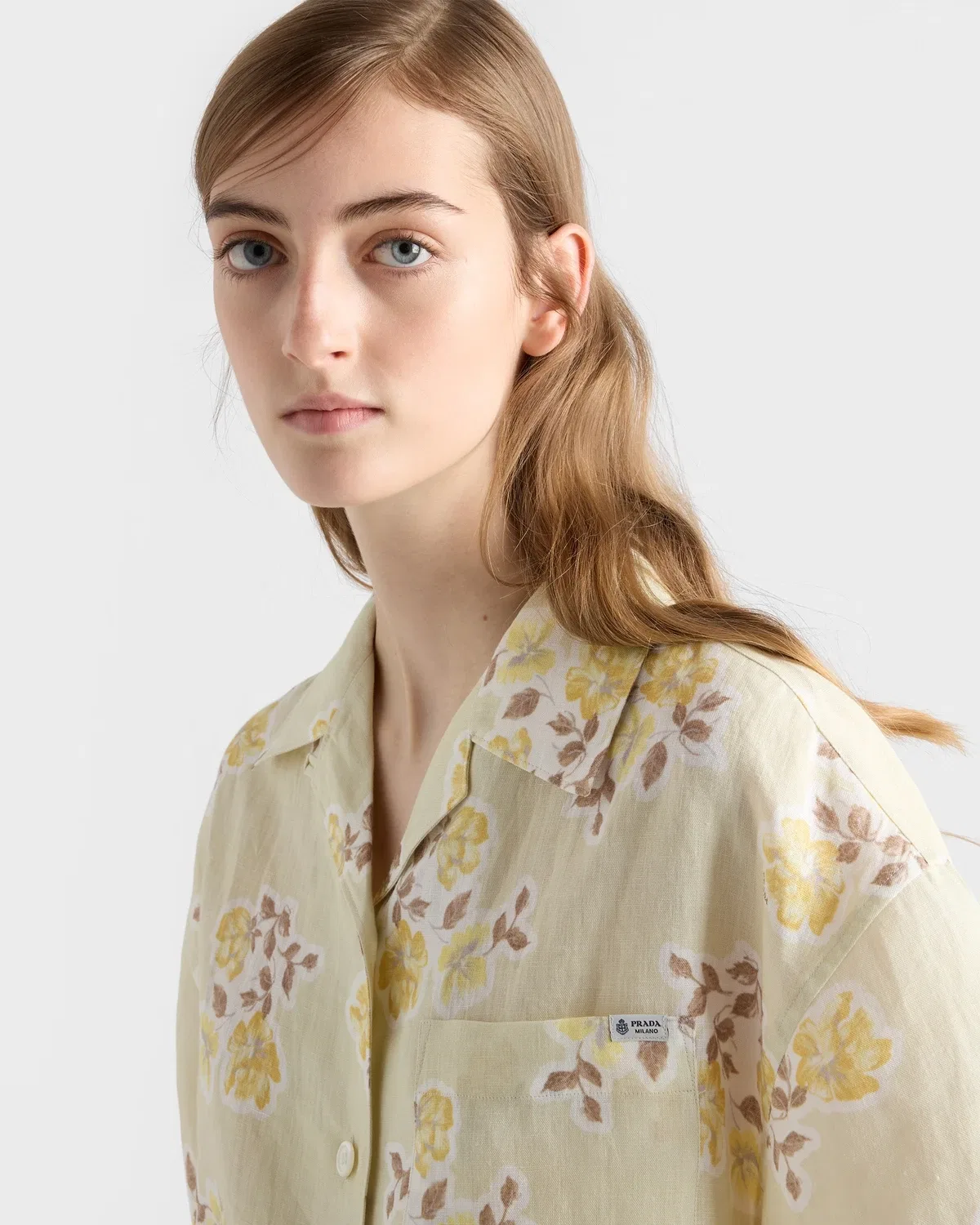 Рубашка с коротким рукавом Floral Print Old Linen Prada, бежевый — фото 3