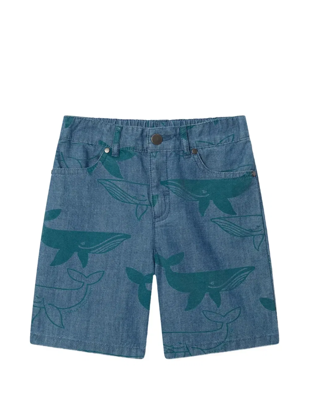 Хлопковые шорты с принтом кита Stella McCartney Kids, синий