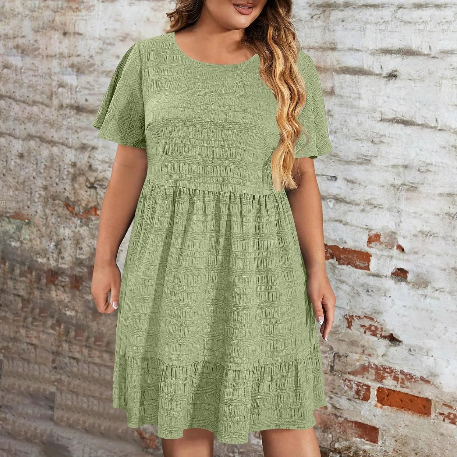 Женское свободное платье миди Casual Summer Swing Knee Length, Mint Green — фото 2