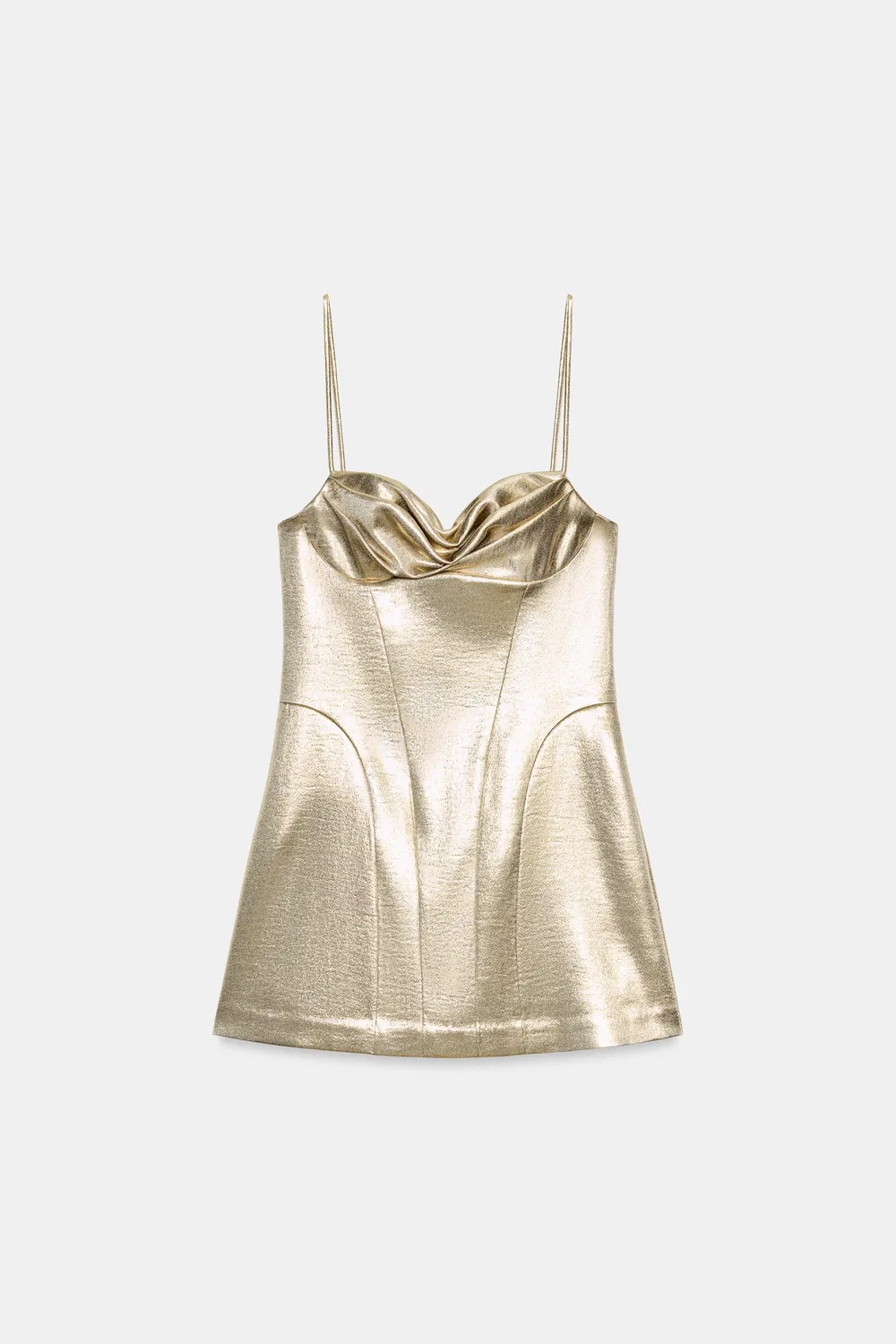 Мини-платье с металлическим эффектом, вдохновленное корсетом. ZARA, Golden — фото 4