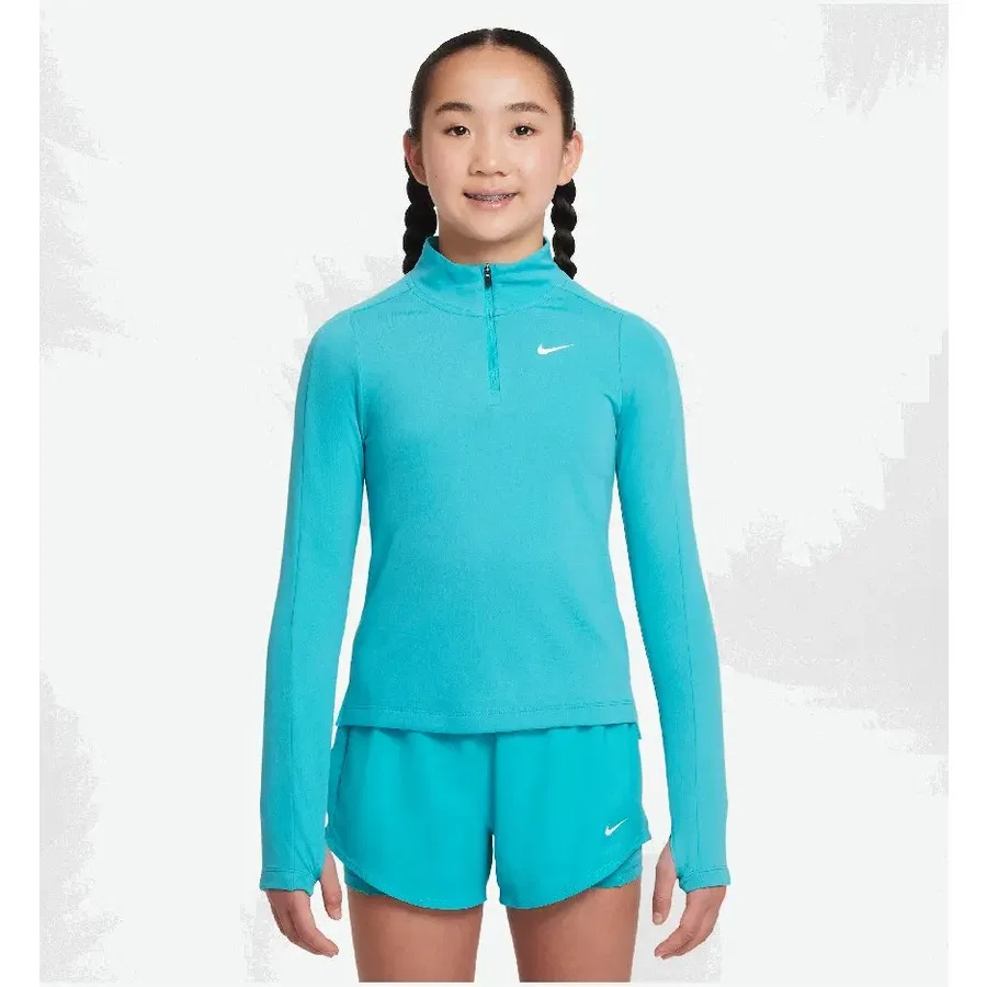 Детская спортивная кофта Dri-FIT с длинным рукавом и четвертью молнии Nike, Зеленый — фото 3