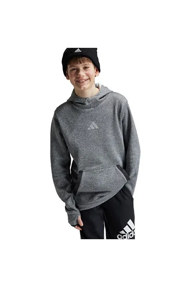 Детское худи для девочек из флиса Adidas, Black Melange / Grey Four / Gr — фото 3