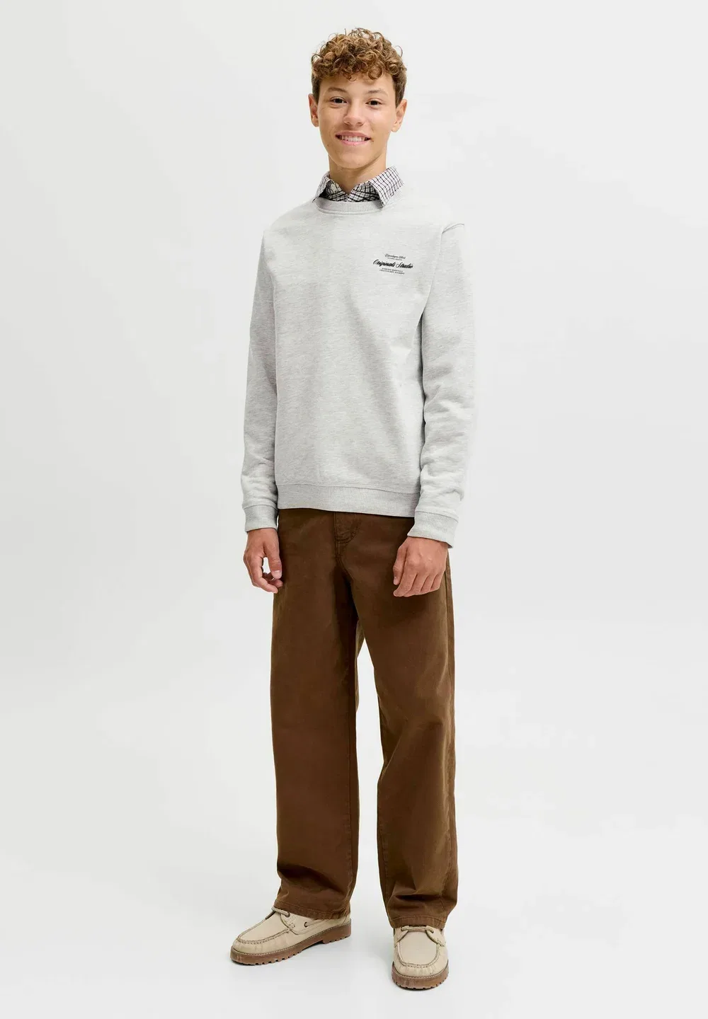 Толстовки с принтом на спине, толстовки для подростков - толстовка Jack & Jones Junior, White Melange