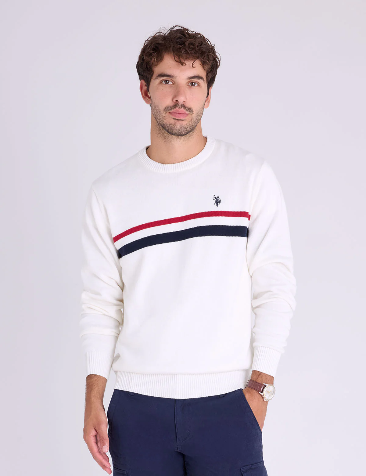 

Свитер U.S. Polo Assn Signature Stripe Crew Neck, ванильный